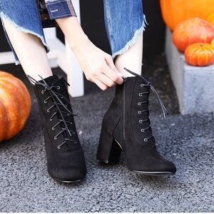 Lace Up Chunky Heel Ankle Booties